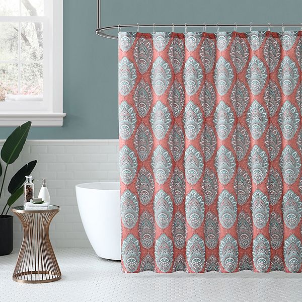 Peach Oak Zaria Shower Curtain, Peach And Grey Shower Curtain