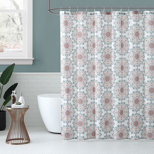 Peach Oak Medallion Shower Curtain, Peach And Grey Shower Curtain