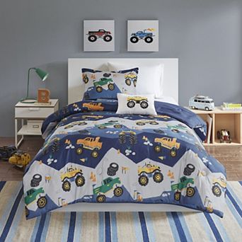 Intelligent Design Gavin Monster Truck Comforter Set with Throw Pillow