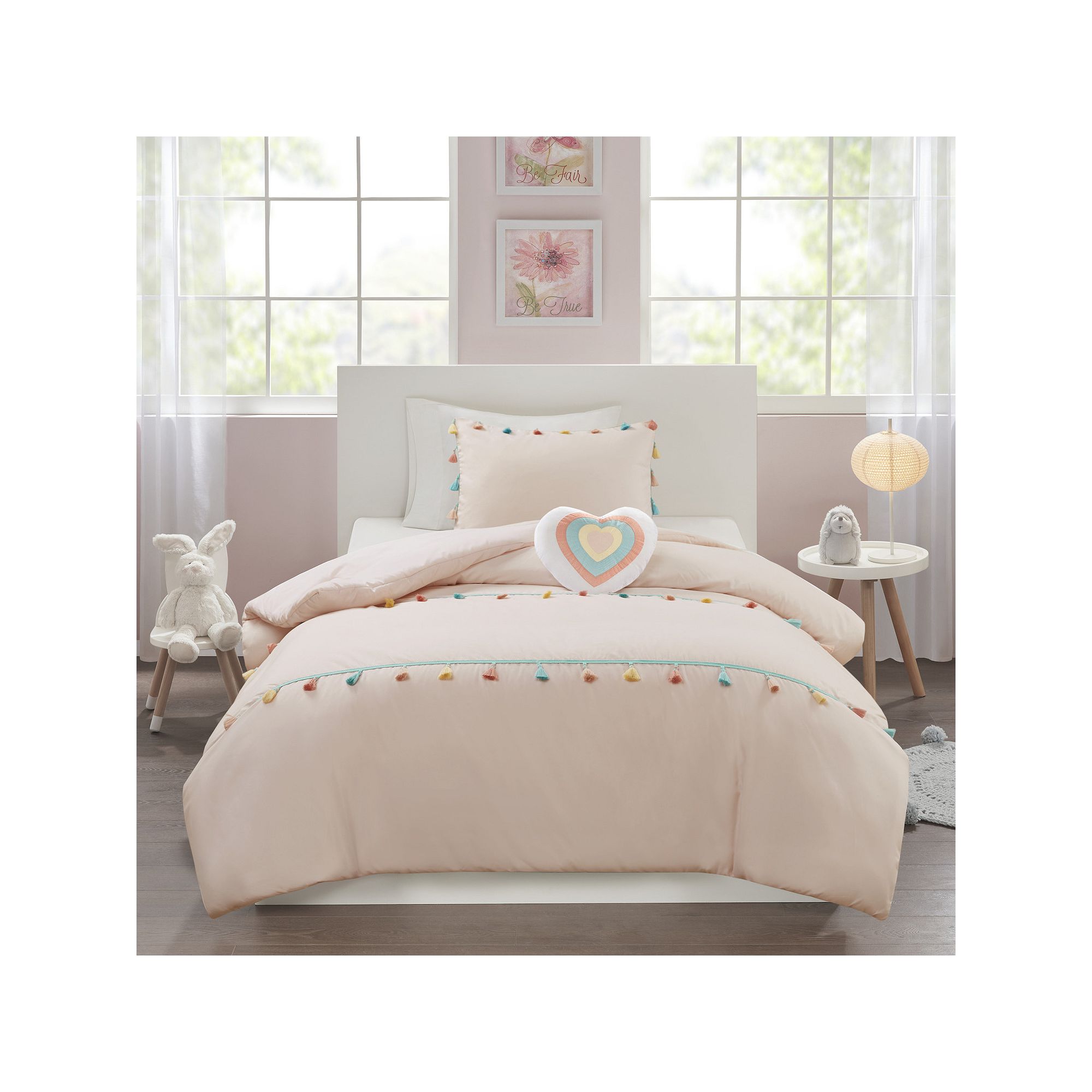 Intelligent Design Tanya Tassel Comforter Set with Throw Pillow, Blush