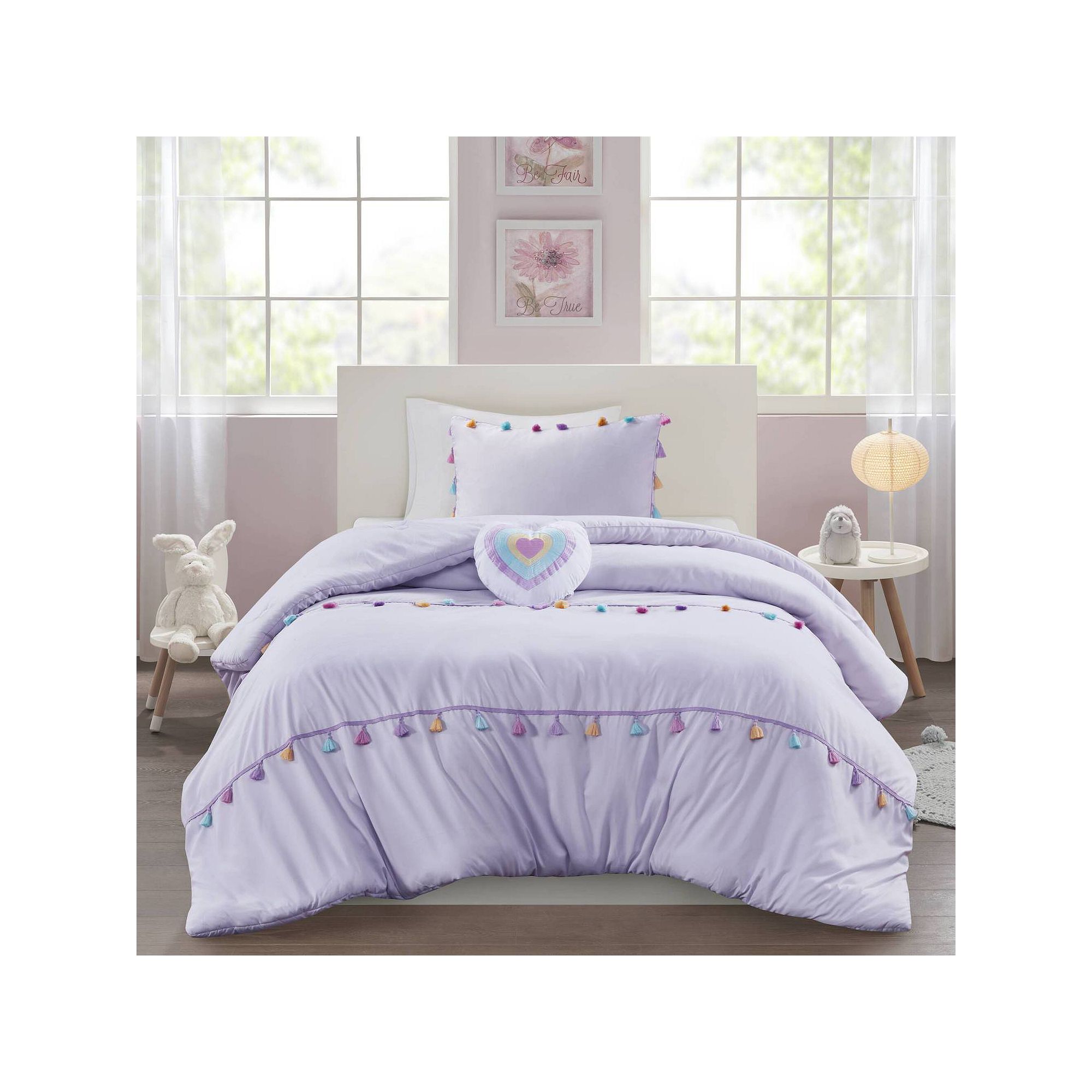 Intelligent Design Tanya Tassel Comforter Set with Throw Pillow, Purple