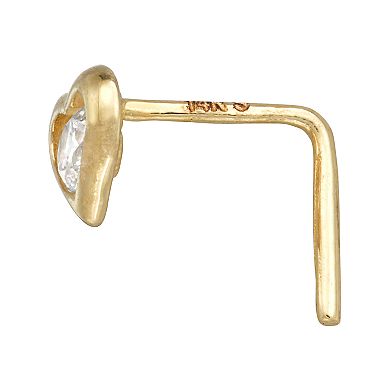 14K Gold Cubic Zirconia Heart Nose Stud