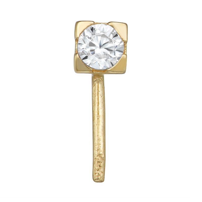 14k Gold Cubic Zirconia Square Nose Stud, Womens, Yellow