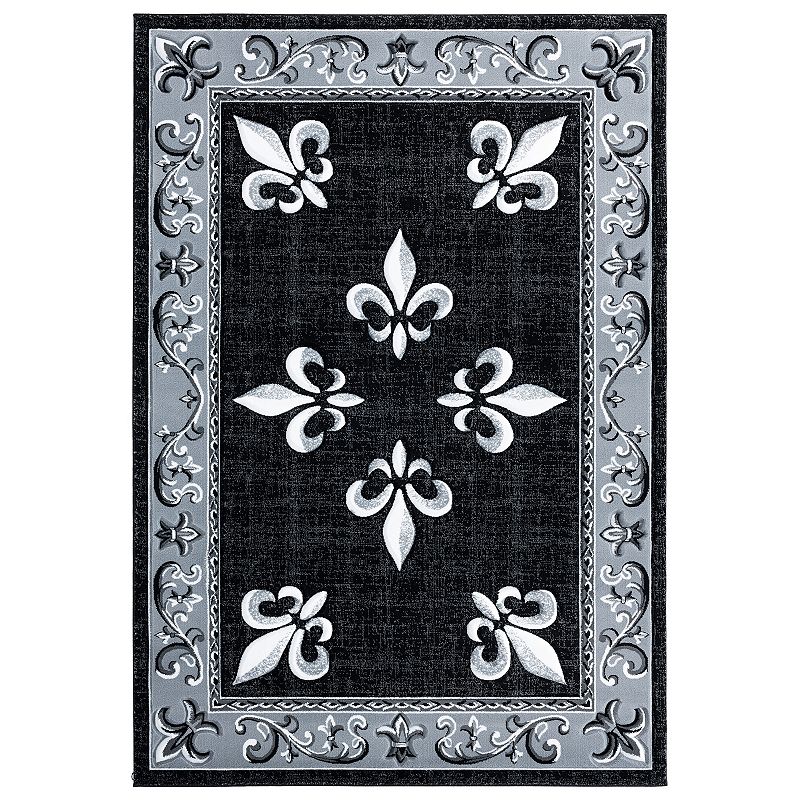 United Weavers Bristol Collection Casselton Fleur De Lis Accented Rug, Black, 8X10.5 Ft