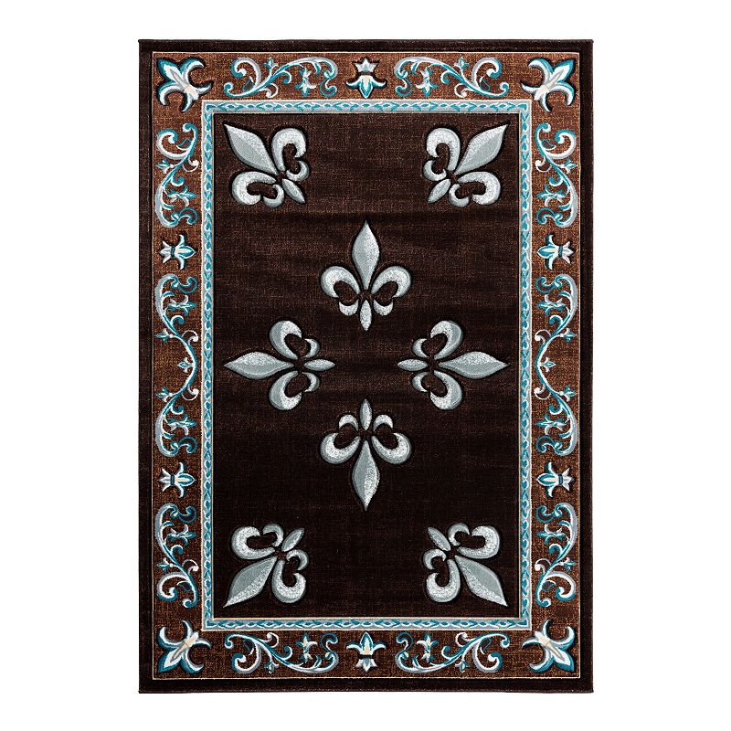 United Weavers Bristol Collection Casselton Fleur De Lis Accented Rug, Blue, 8Ft Rnd