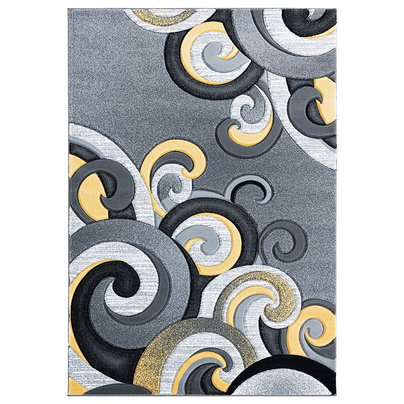 United Weavers Bristol Collection Rhiannon Whimsical Swirl Rug, Yellow, 8Ft Rnd