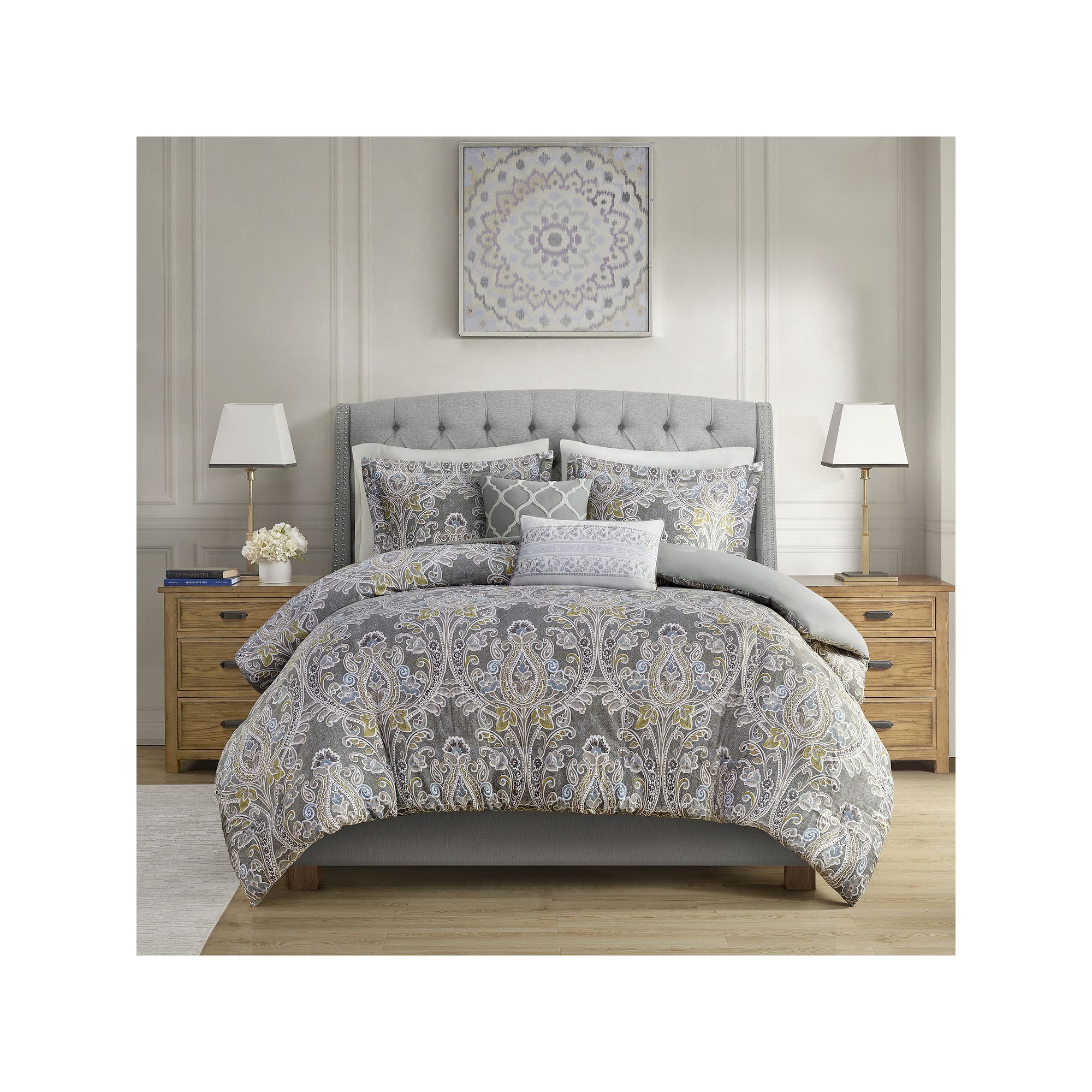 Harbor House Hallie Duvet Cover Set with Throw Pillows, Gray