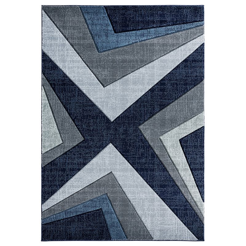 United Weavers Bristol Collection Zine Geometric Rug, Blue, 2.5X7 Ft