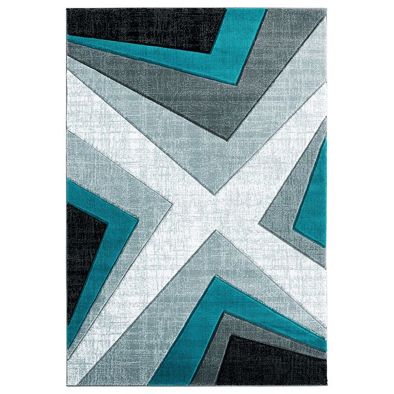 United Weavers Bristol Collection Zine Geometric Rug, Blue, 2.5X7 Ft