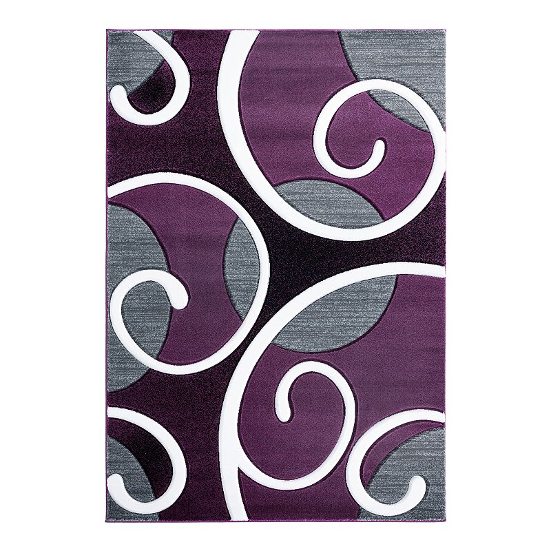 United Weavers Bristol Collection Riley Whimsical Swirl Area Rug, Purple, 2.5X7 Ft