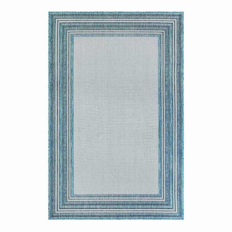 Liora Manne Carmel Multi Border Indoor Outdoor Rug, Blue, 5X7.5 Ft