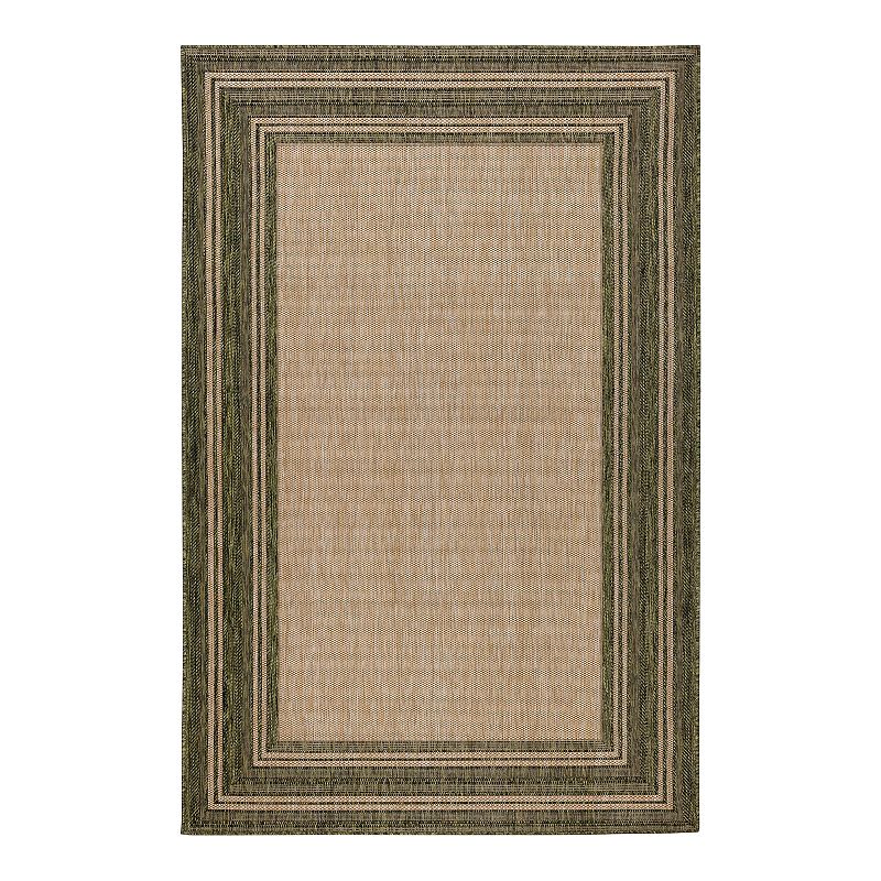 Liora Manne Carmel Multi Border Indoor Outdoor Rug, Green, 5X7.5 Ft