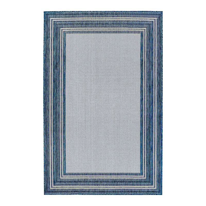 Liora Manne Carmel Multi Border Indoor Outdoor Rug, Blue, 5X7.5 Ft