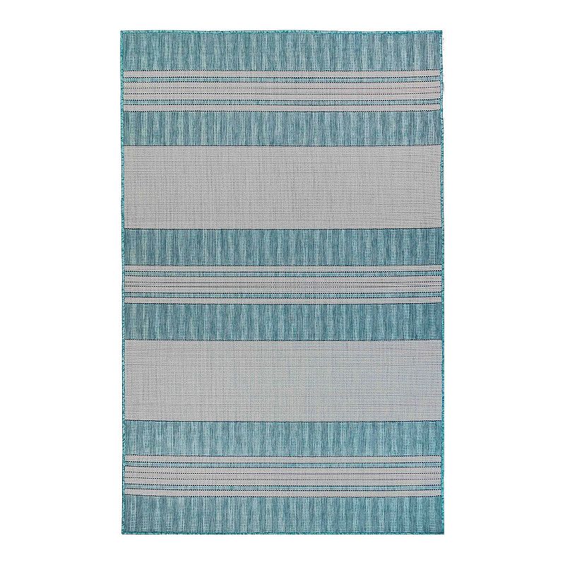 Liora Manne Carmel Stripe Indoor Outdoor Rug, Blue, 6.5X9 Ft