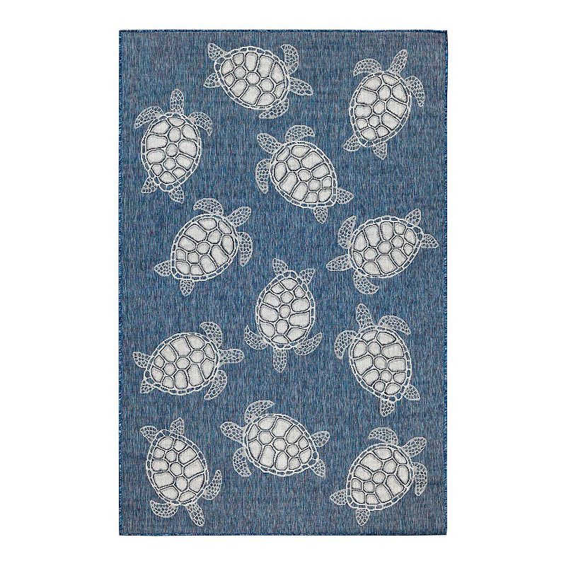 Liora Manne Carmel Sea Turtles Indoor Outdoor Rug, Blue, 6.5X9 Ft