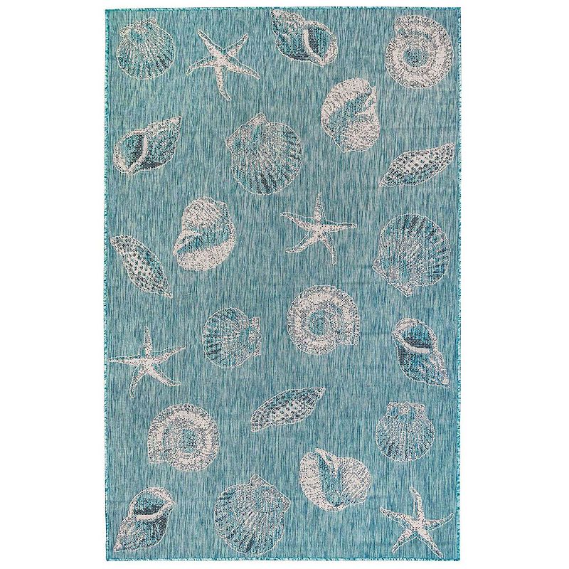 Liora Manne Carmel Shells Casual Indoor/ Outdoor Flat Area Rug Aqua 1 11  x 4 11  Polypropylene 6  Runner Runner  Outdoor  Indoor Entryway  Kitchen