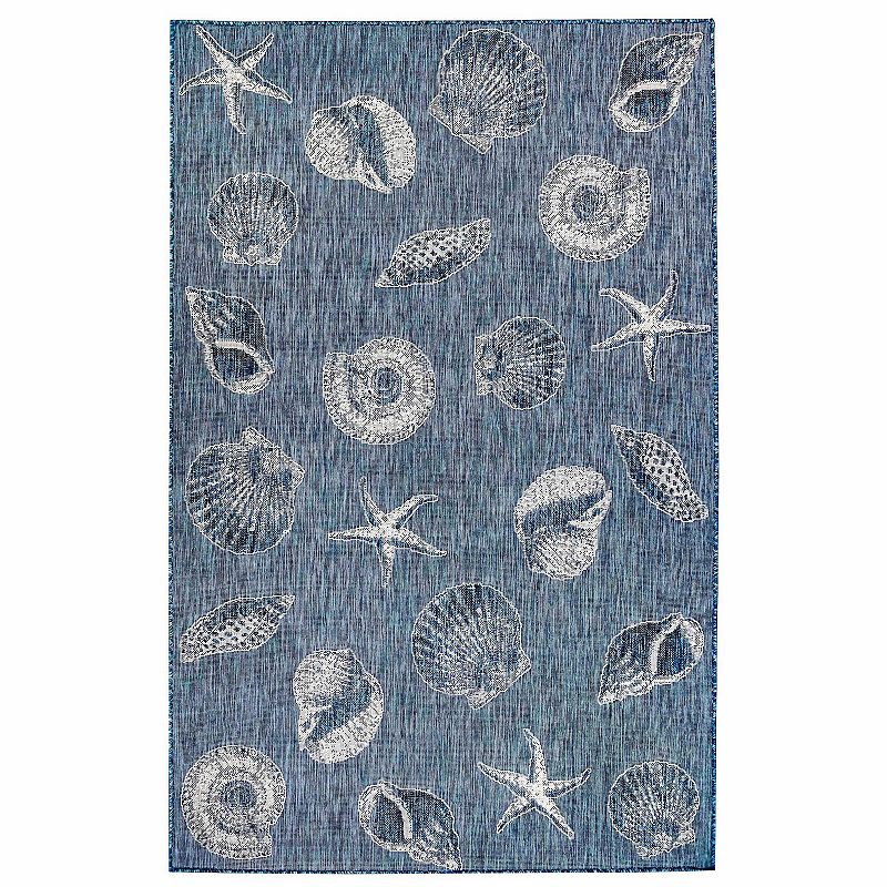 Liora Manne Carmel Shells Indoor Outdoor Rug, Blue, 8X10 Ft