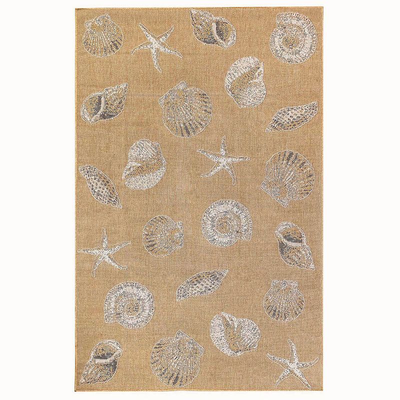 Liora Manne Carmel Shells Indoor Outdoor Rug, Beig/Green, 5X7.5 Ft