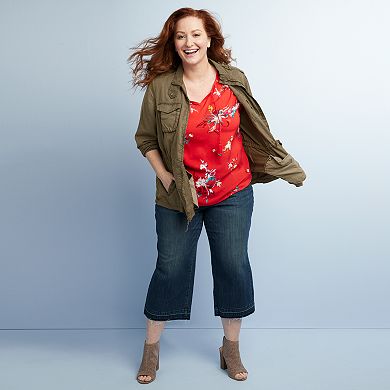 Plus Size EVRI Ruffle Yoke Splitneck Top