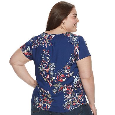 Plus Size EVRI Ruffle Yoke Splitneck Top