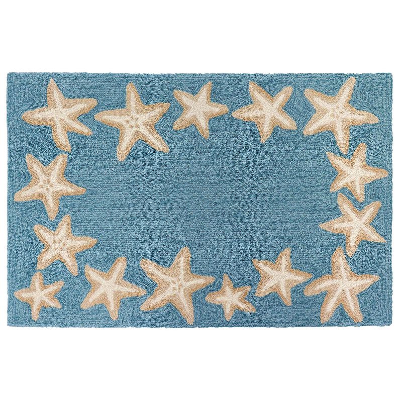 Liora Manne Capri Starfish Border Indoor Outdoor Rug, Blue, 7.5X9.5 Ft