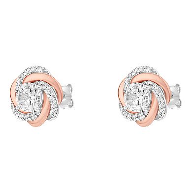 PRIMROSE Two Tone Cubic Zirconia Knot Stud Earrings
