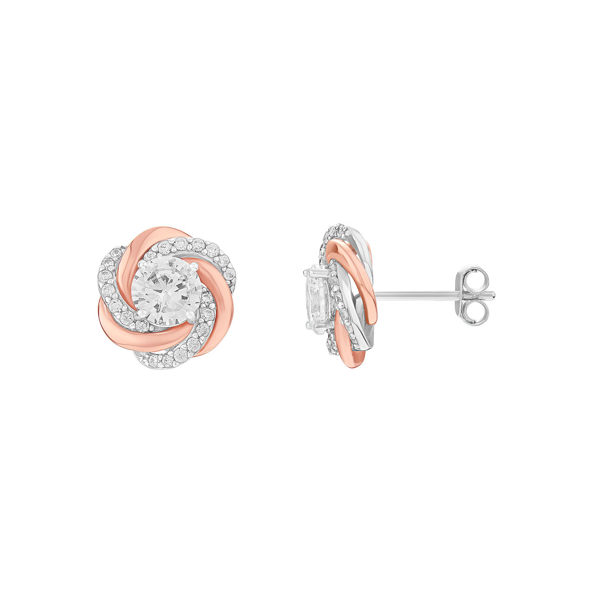 PRIMROSE Two Tone Cubic Zirconia Love Knot Stud Earrings, Womens, Two Tone