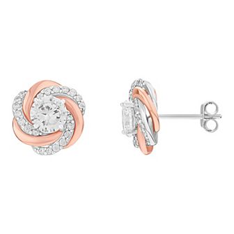 PRIMROSE Two Tone Cubic Zirconia Love Knot Stud Earrings