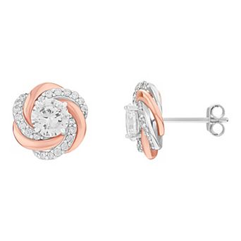 PRIMROSE Two Tone Cubic Zirconia Love Knot Stud Earrings