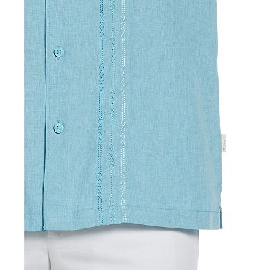 Men's Cubavera Classic-Fit Embroidered Paneled Chambray Button-Down Shirt