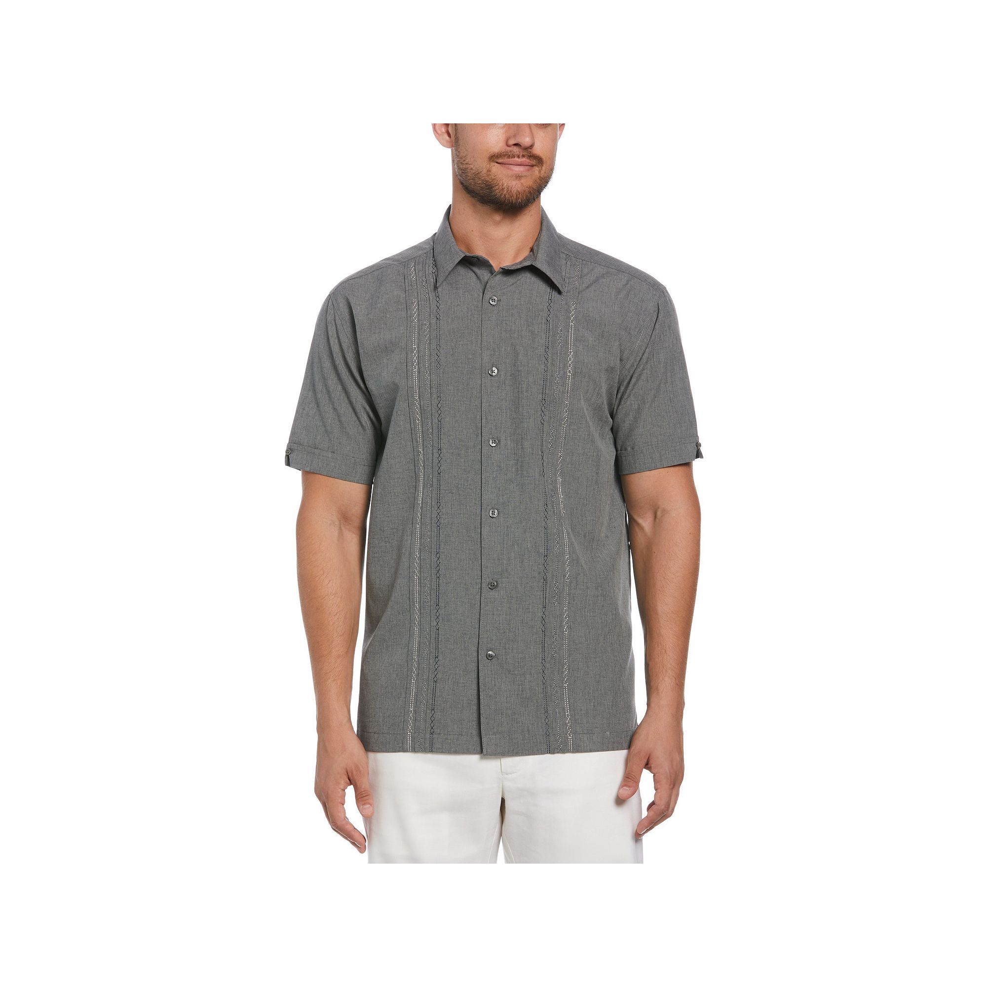 Mens Cubavera Classic-Fit Embroidered Paneled Chambray Button-Down Shirt, 