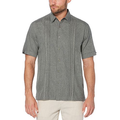 Men's Cubavera Classic-Fit Embroidered Paneled Chambray Button-Down Shirt