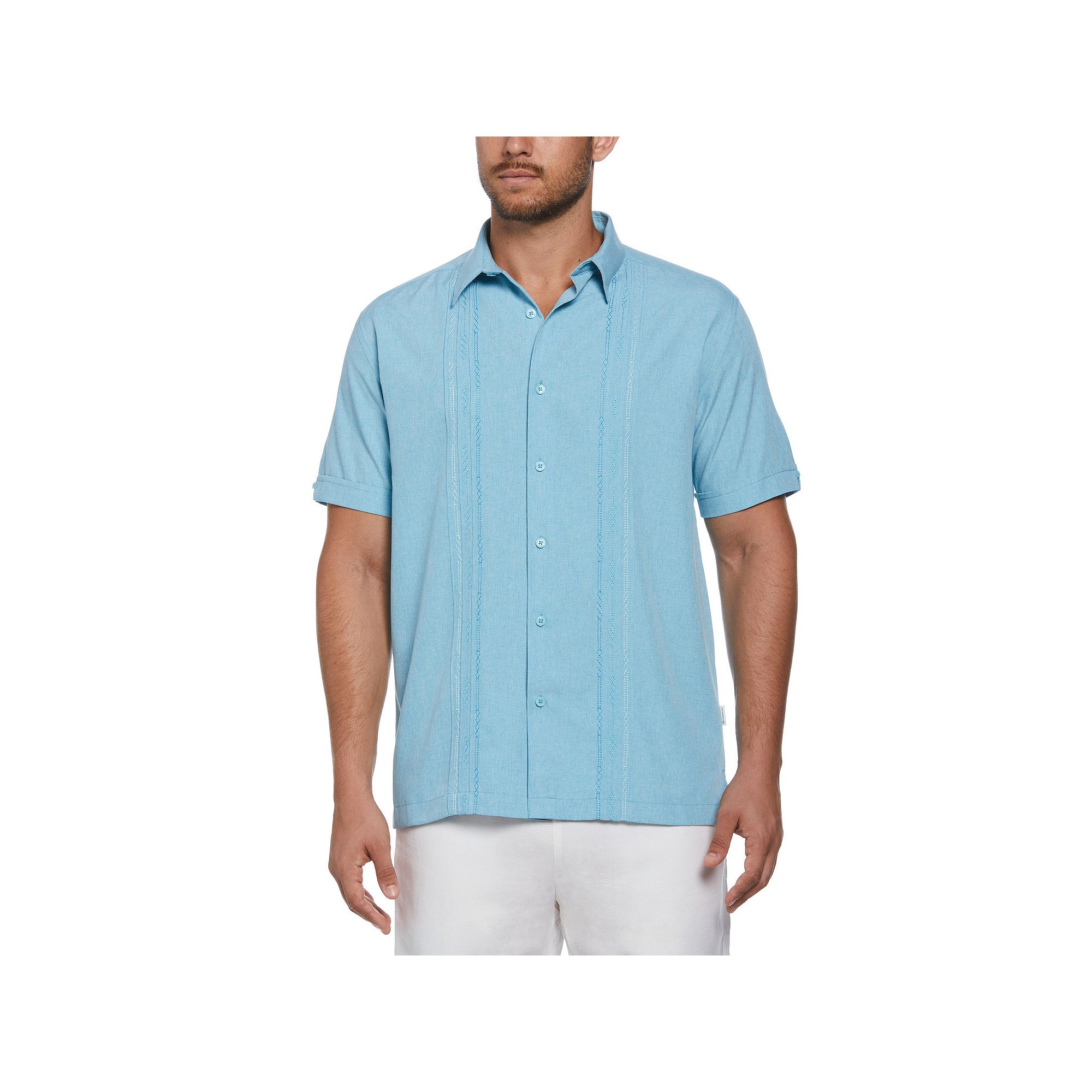 Mens Cubavera Classic-Fit Embroidered Paneled Chambray Button-Down Shirt, 