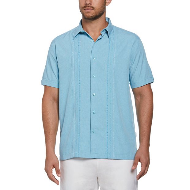 Cubavera Men's Geo Embroidered Panel Chambray Shirt, Blue, Small