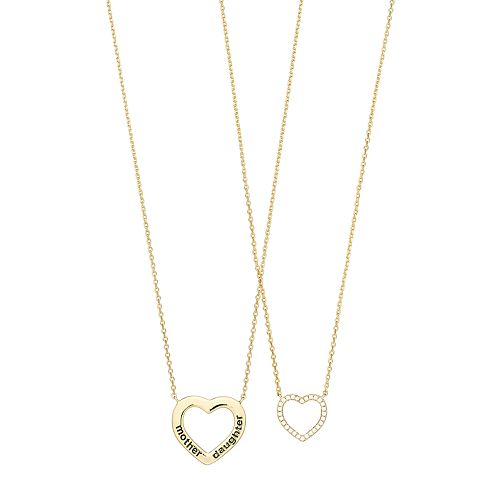Cubic Zirconia Mother Daughter Heart Necklace Set