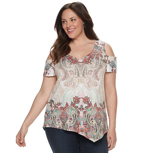 Plus Size World Unity Asymmetrical Cold-Shoulder Tee