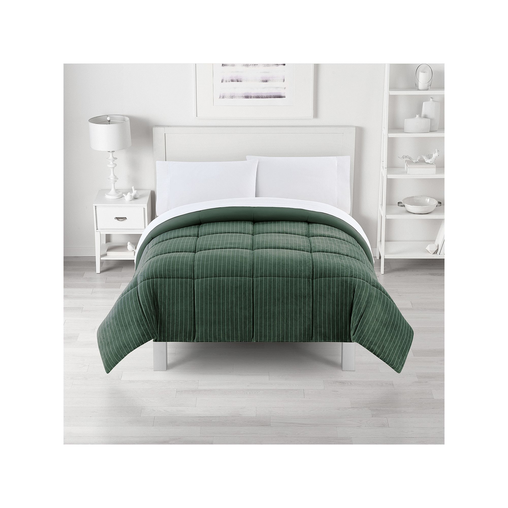 The Big One® Plush Down-Alternative Reversible Comforter, Green Pinstripe