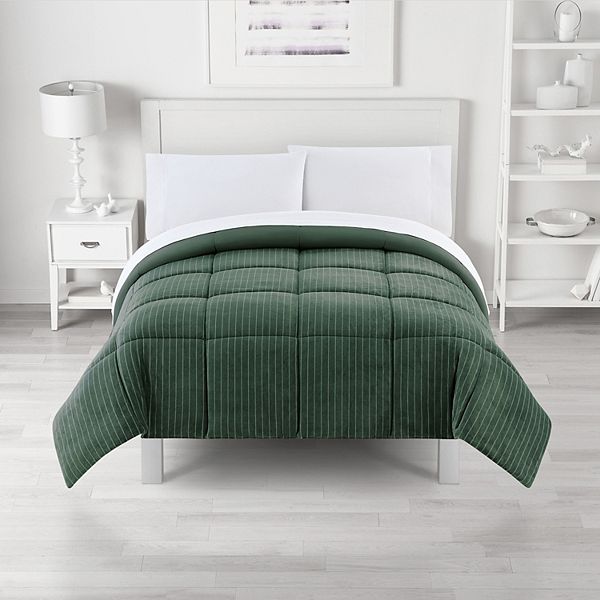 The Big One® Plush Down-Alternative Reversible Comforter - Green Pinstripe (FULL/QUEEN)