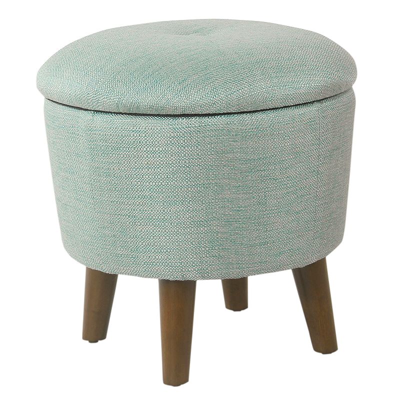 HomePop Modern Round Velvet Storage Ottoman, Blue