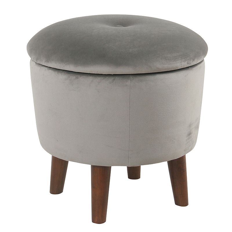 HomePop Modern Round Velvet Storage Ottoman, Grey