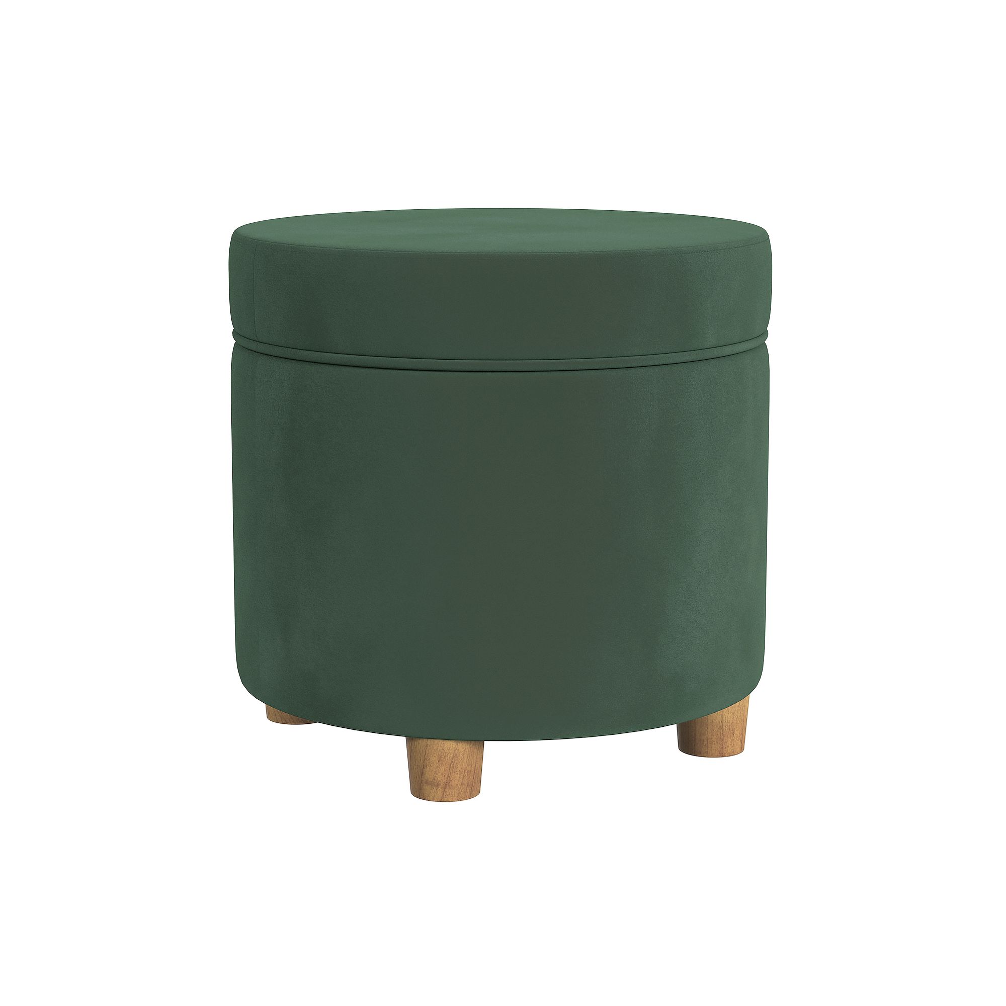 HomePop Round Tweed Storage Ottoman, Green Velvet