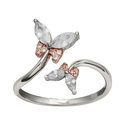 Primrose Sterling Silver Cubic Zirconia Butterfly Ring