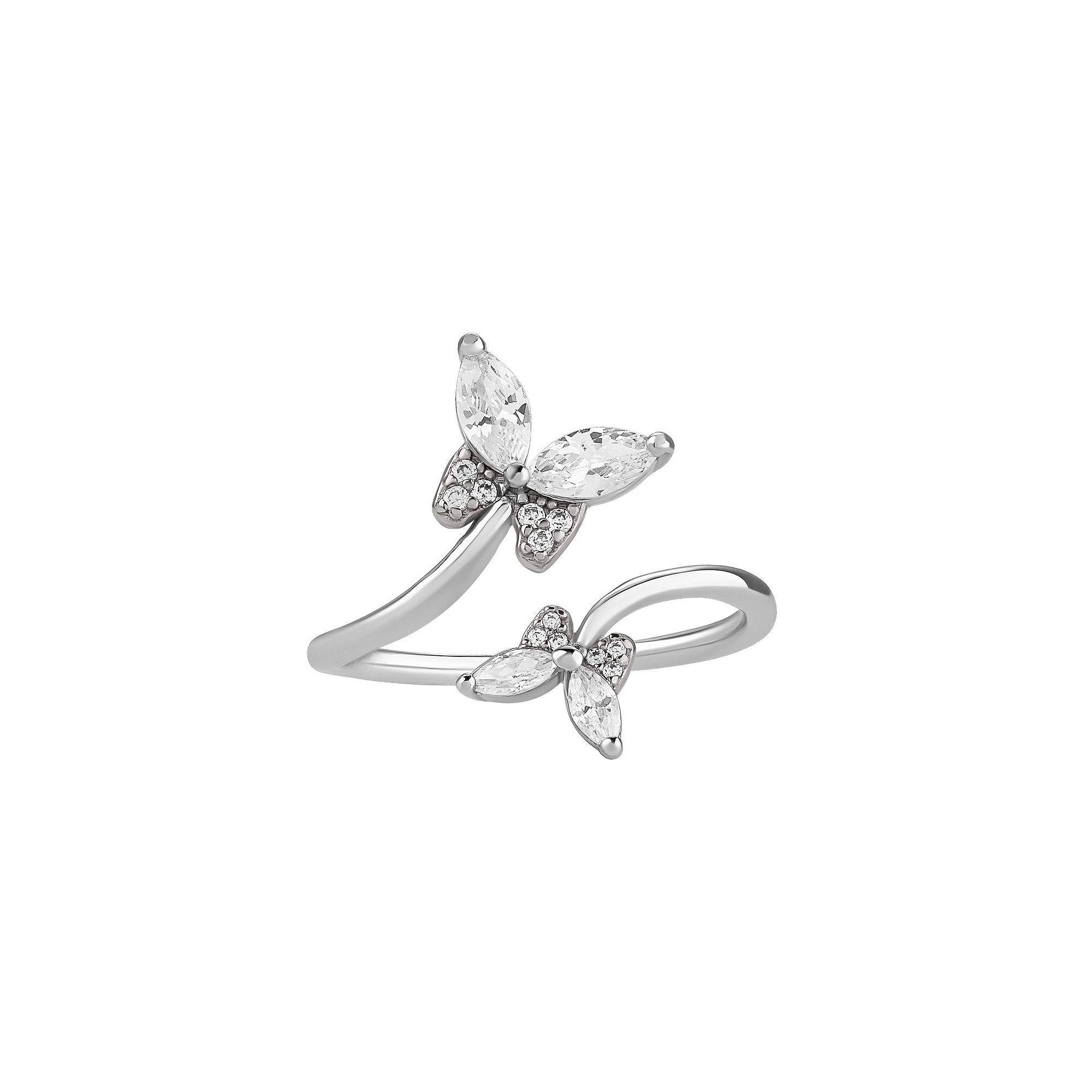 PRIMROSE Sterling Silver Cubic Zirconia Butterfly Ring, Womens, Size: 9