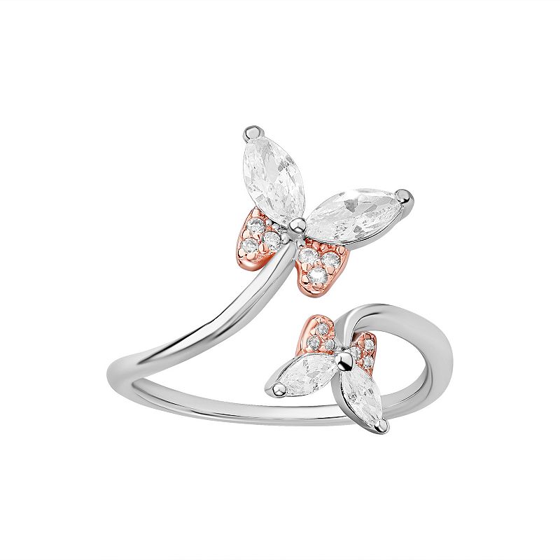 PRIMROSE Sterling Silver Cubic Zirconia Butterfly Ring, Womens, Size: 9, P