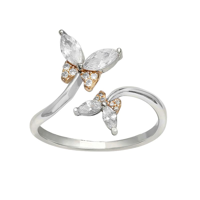 PRIMROSE Sterling Silver Cubic Zirconia Butterfly Ring, Womens, Size: 9, Y