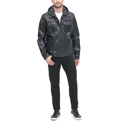 Men's Levi's Hooded Faux-Leather Sherpa-Lined Trucker Jacket