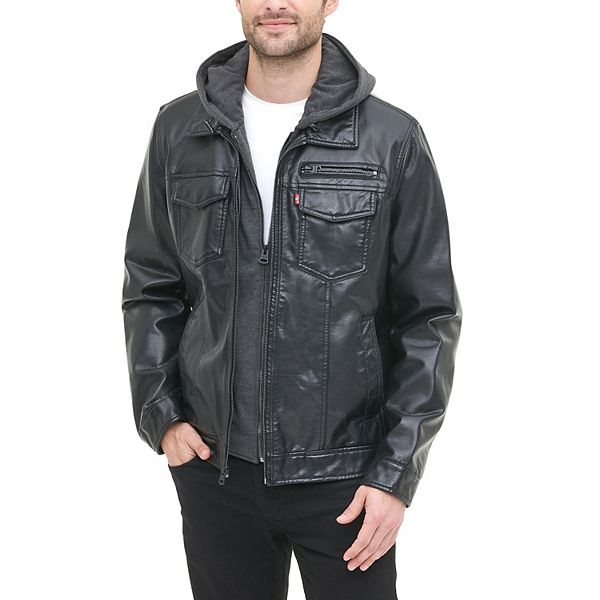 Men's Levi's® Hooded Faux-Leather Sherpa-Lined Trucker Jacket