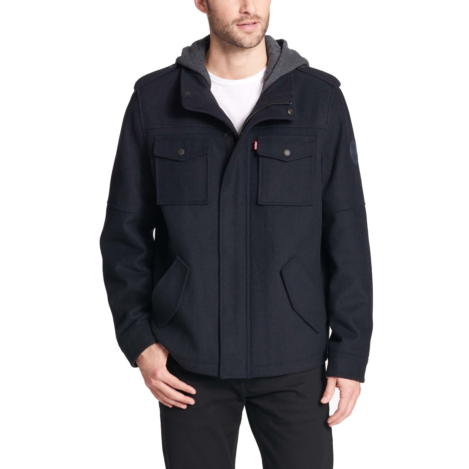 levi's men's wool blend military jacket with hood