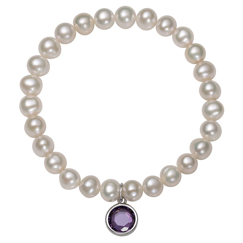 Freshwater Cultured Pearl & Cubic Zirconia Stretch Bracelet, Womens, Size