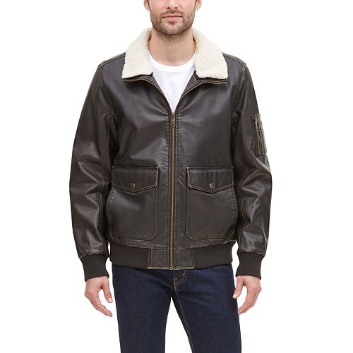 Men's Dockers Faux-Leather Sherpa-Collar Aviator Bomber Jacket